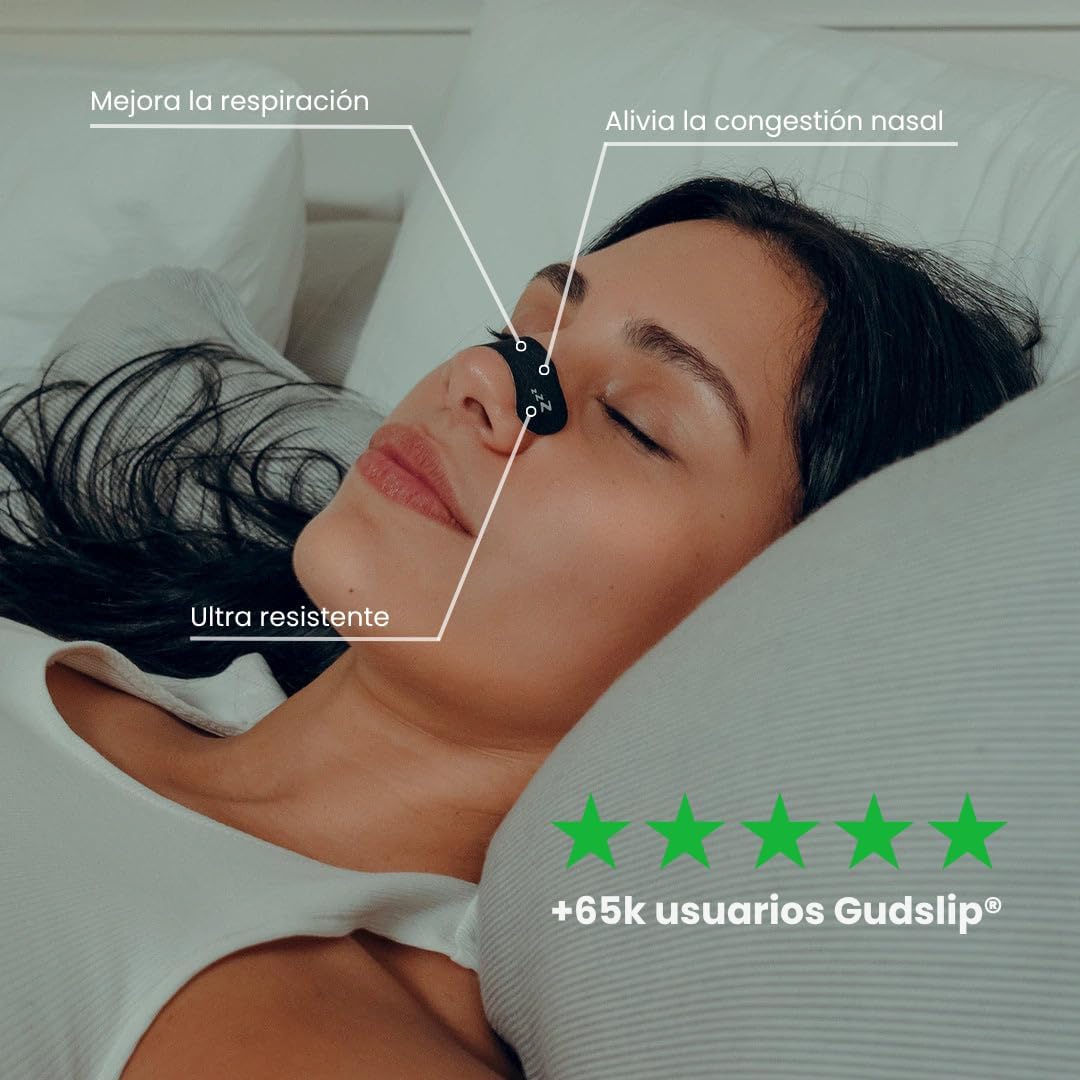 (AMAZON)Tiras Nasales Gudslip® – Suministro de 30 + 6 Días para Mejorar la Respiración Nasal, Reducir los Ronquidos y Aliviar la Congestión – Cómodas y Efectivas para un Sueño Reparador