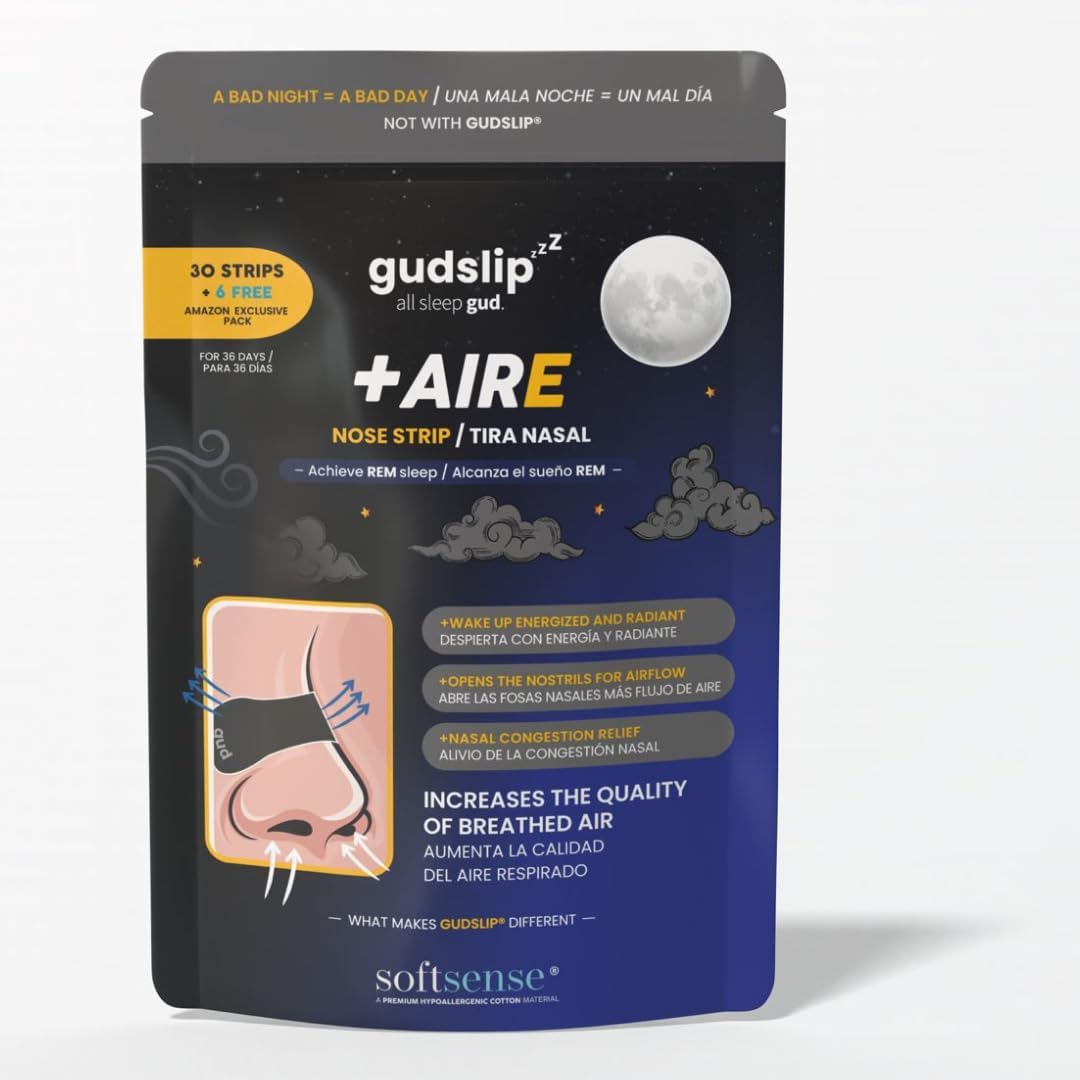(AMAZON)Tiras Nasales Gudslip® – Suministro de 30 + 6 Días para Mejorar la Respiración Nasal, Reducir los Ronquidos y Aliviar la Congestión – Cómodas y Efectivas para un Sueño Reparador